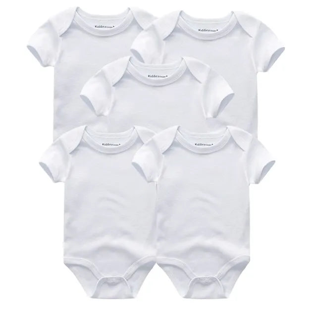 New Born Bodysuits Unisex 5Pieces Baby Girl Clothes Solid Color Cotton Baby Boy Clothes Set Cartoon Print Summer Bebes