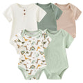 New Born Bodysuits Unisex 5Pieces Baby Girl Clothes Solid Color Cotton Baby Boy Clothes Set Cartoon Print Summer Bebes