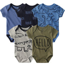 New Born Bodysuits Unisex 5Pieces Baby Girl Clothes Solid Color Cotton Baby Boy Clothes Set Cartoon Print Summer Bebes