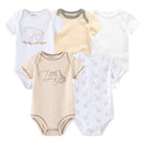 New Born Bodysuits Unisex 5Pieces Baby Girl Clothes Solid Color Cotton Baby Boy Clothes Set Cartoon Print Summer Bebes