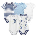 New Born Bodysuits Unisex 5Pieces Baby Girl Clothes Solid Color Cotton Baby Boy Clothes Set Cartoon Print Summer Bebes