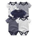 New Born Bodysuits Unisex 5Pieces Baby Girl Clothes Solid Color Cotton Baby Boy Clothes Set Cartoon Print Summer Bebes