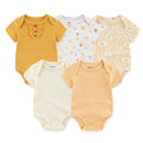 New Born Bodysuits Unisex 5Pieces Baby Girl Clothes Solid Color Cotton Baby Boy Clothes Set Cartoon Print Summer Bebes