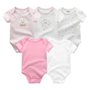 New Born Bodysuits Unisex 5Pieces Baby Girl Clothes Solid Color Cotton Baby Boy Clothes Set Cartoon Print Summer Bebes