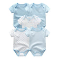 New Born Bodysuits Unisex 5Pieces Baby Girl Clothes Solid Color Cotton Baby Boy Clothes Set Cartoon Print Summer Bebes