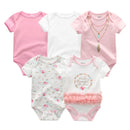New Born Bodysuits Unisex 5Pieces Baby Girl Clothes Solid Color Cotton Baby Boy Clothes Set Cartoon Print Summer Bebes