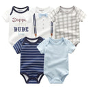 New Born Bodysuits Unisex 5Pieces Baby Girl Clothes Solid Color Cotton Baby Boy Clothes Set Cartoon Print Summer Bebes