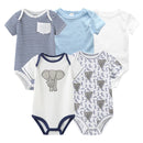 New Born Bodysuits Unisex 5Pieces Baby Girl Clothes Solid Color Cotton Baby Boy Clothes Set Cartoon Print Summer Bebes