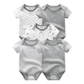 New Born Bodysuits Unisex 5Pieces Baby Girl Clothes Solid Color Cotton Baby Boy Clothes Set Cartoon Print Summer Bebes